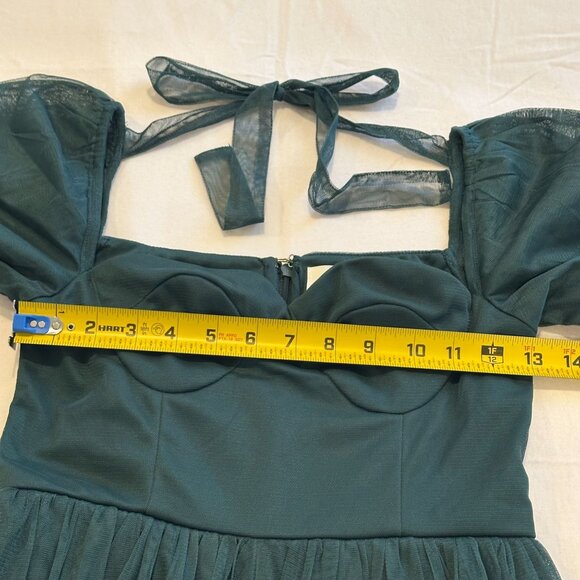 Anaya With Love Emerald Green Tulle Maxi Dress Size 2 Puff Sleeve Formal Gown - Picture 10 of 16